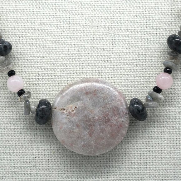 Necklace with assorted pink and gray color combination and Jasper Pendant. - Picture 4 of 5